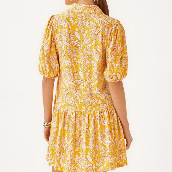 Lilly Pulitzer Bingley Dress Honeycomb Hideaway Yellow Floral Shirt Dress Small - Picture 2 of 10
